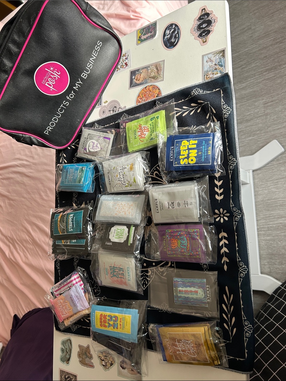 Posh Black Cosmetic Case with Assorted Colorful Packaged Bags